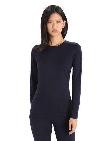 Midnight Navy Women's Icebreaker Merino 200 Oasis Long Sleeve Crewe Thermal Top One Piece & Sets | USA 1766KORI